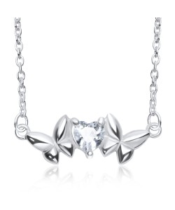 Romantic CZ Heart Shaped Silver Necklace SPE-3314